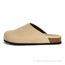Korkové pantofle s kulatými prsty semišovými sandály